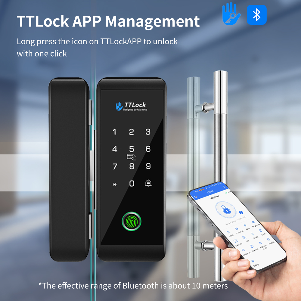 Smart Home Door Lock - TTLOCK slim glazen slot met vingerafdrukherkenning,